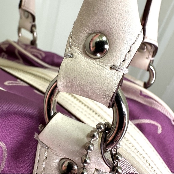 Coach Vintage Horse & Carriage Satchel White Leather Trim Purple Jacquard - Picture 8 of 14